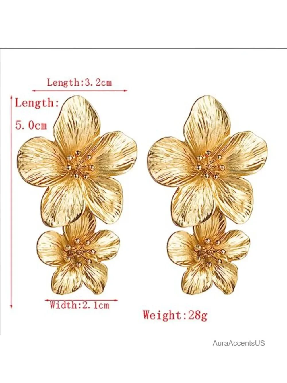 Double Sculptural Flower Earrings Statement Dangle Drop Earrings for Women